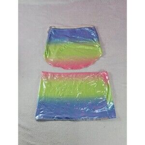 Holographic Rainbow Halter Skirt Set Oil Wet Look Vintage Pastel Club Size S